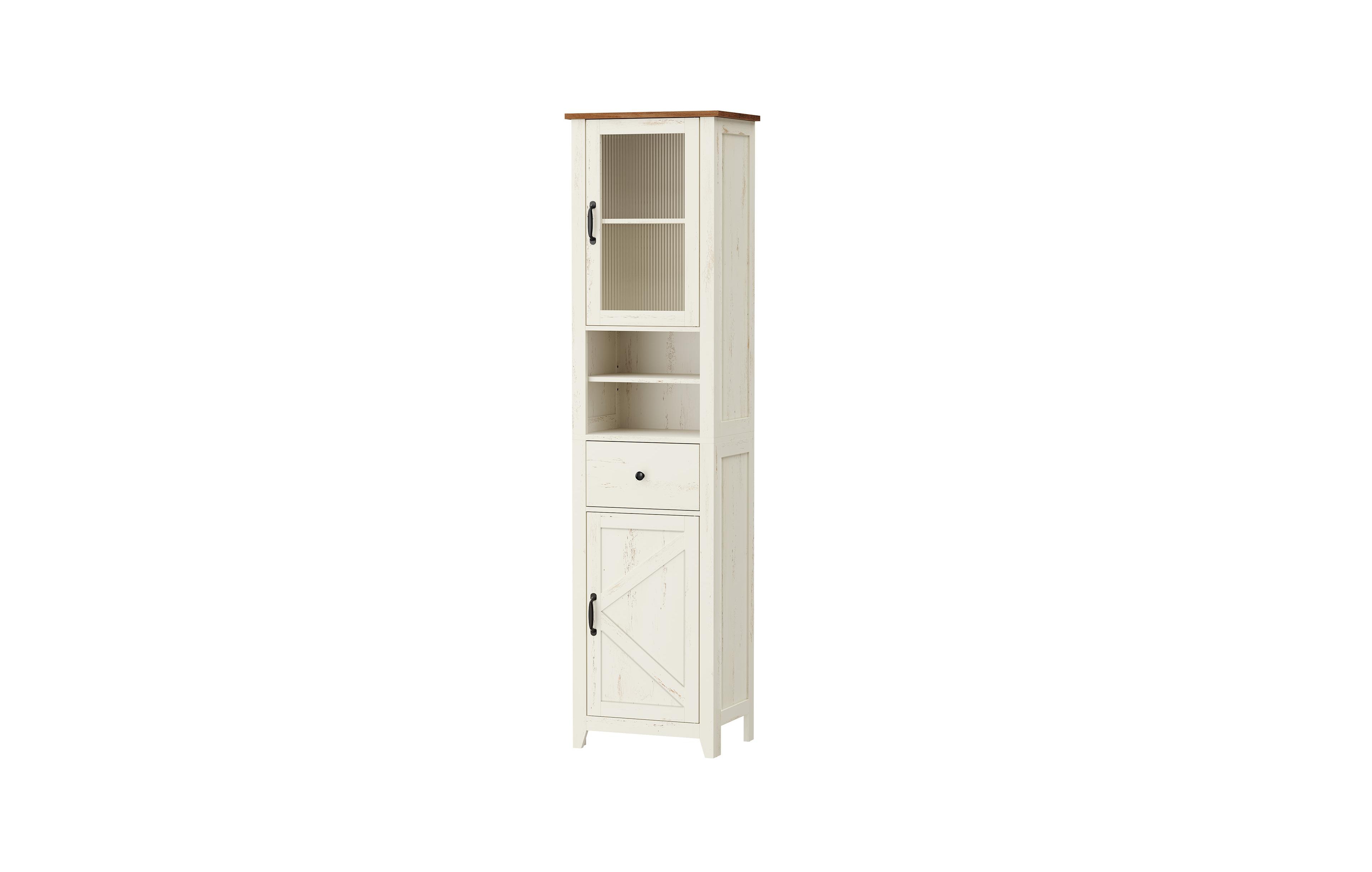 SongmicsHome Tall Bathroom Cabinet, Farmhouse Storage Cupboard with Reversible Doors, 15.9 x 12.6 x 67.5 inches
