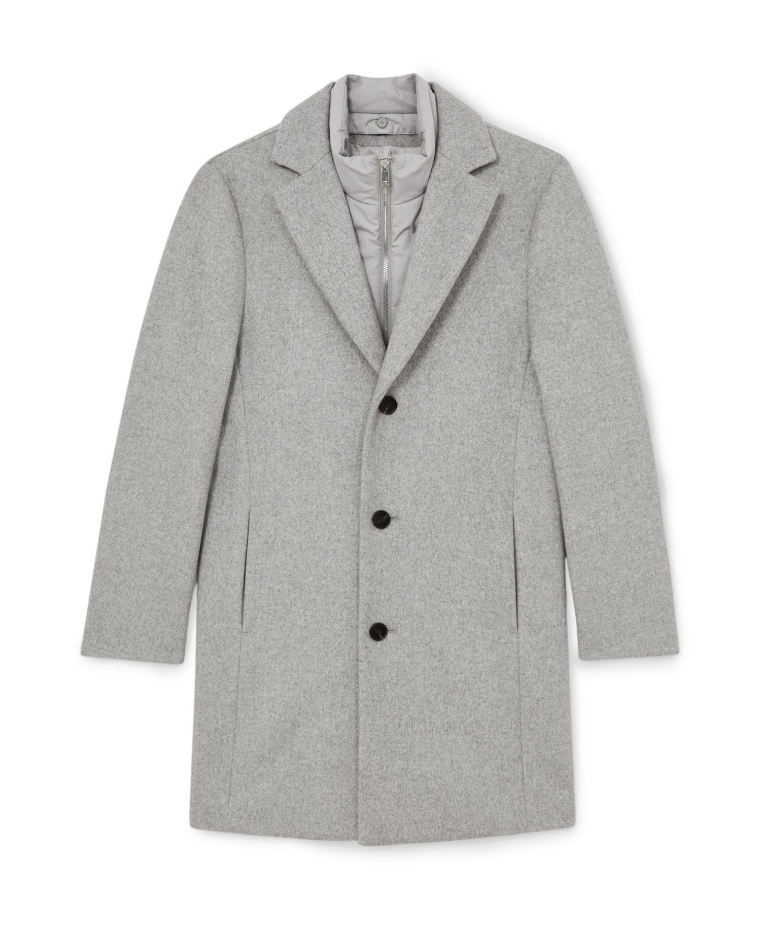 Men's Gable Removable-Padded-Gilet Wool-Blend Single-Breasted Overcoat