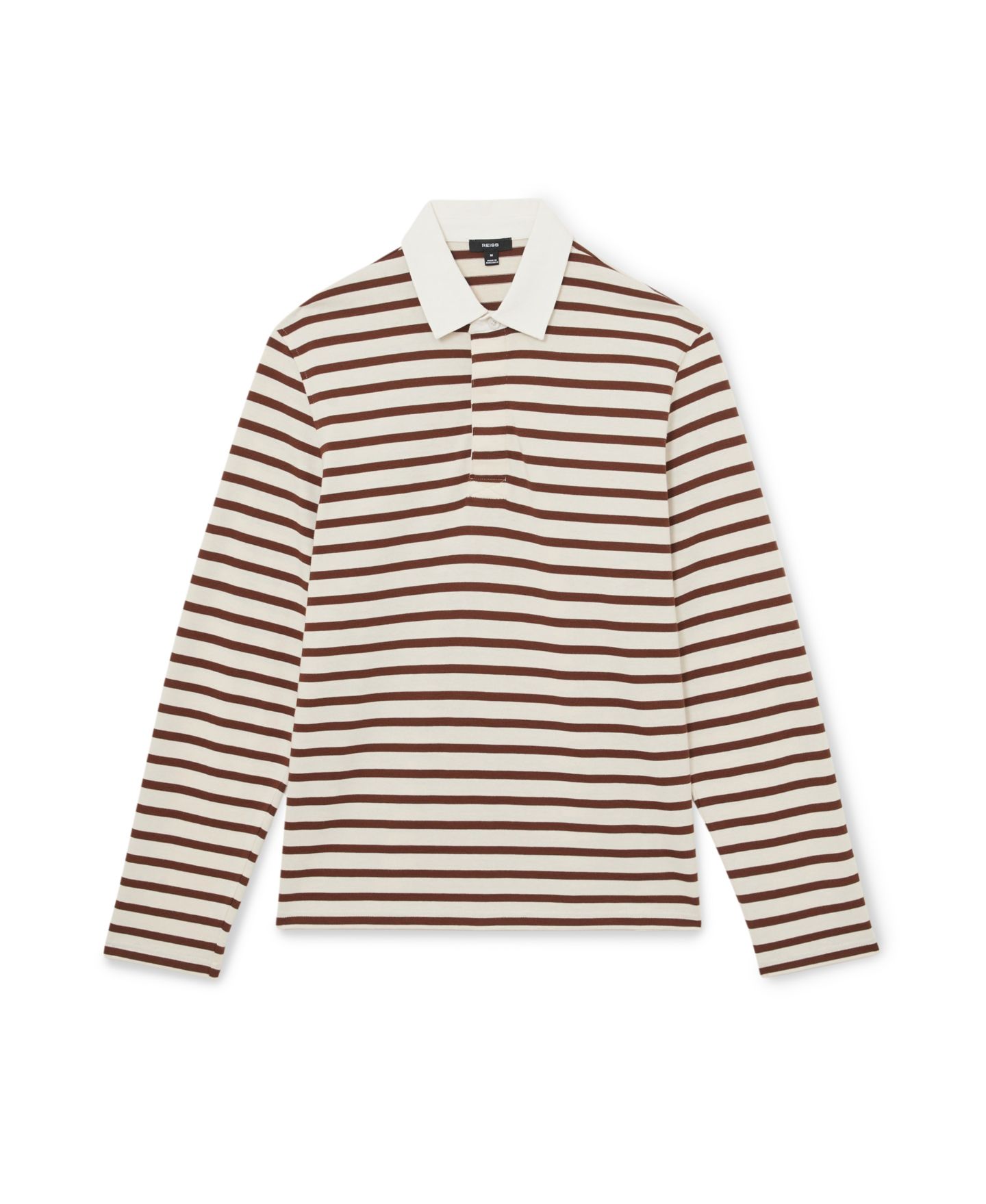 Мужское поло REISS Conners Rugby-Stripe Long-Sleeve Polo Shirt, цвет: Белый / Верблюжий — фото 5