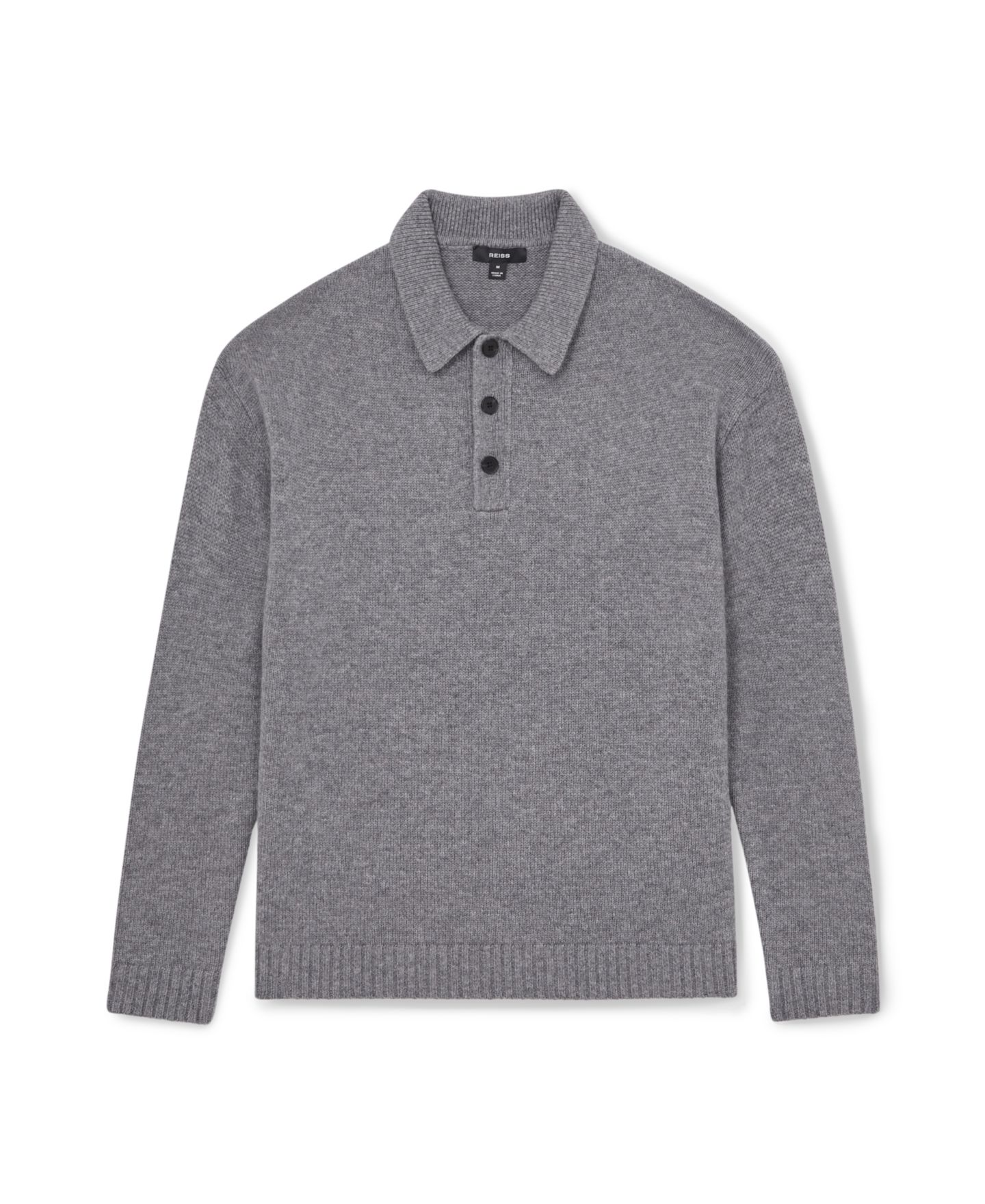 Мужской свитер REISS Jacob Wool-Blend Half-Button Relaxed-Fit Drop-Shoulder Polo Sweater, цвет: Серый меланжевый — фото 5