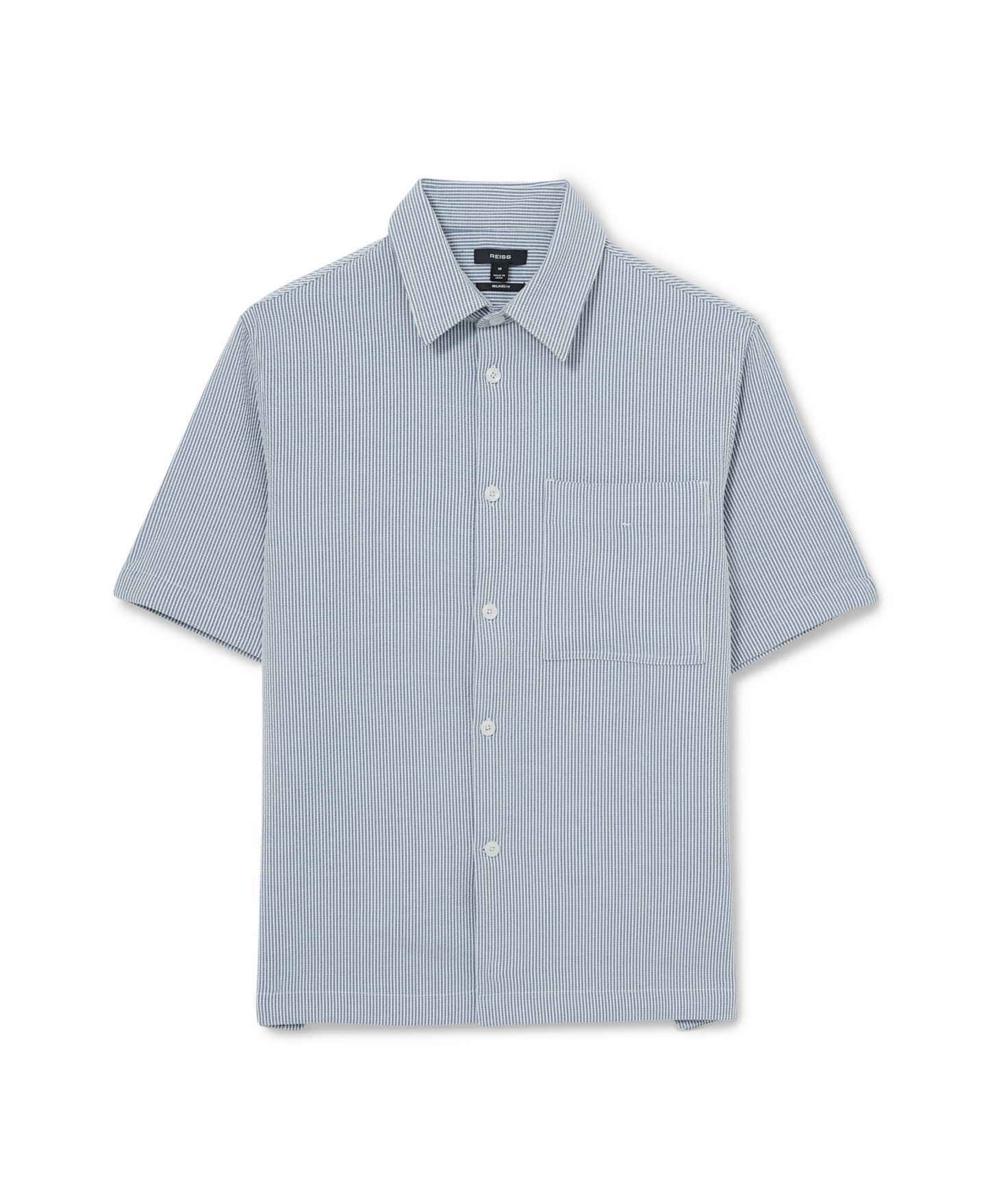 Мужская рубашка REISS Sensei Seersucker Short-Sleeve, цвет: Синий / Белый — фото 4