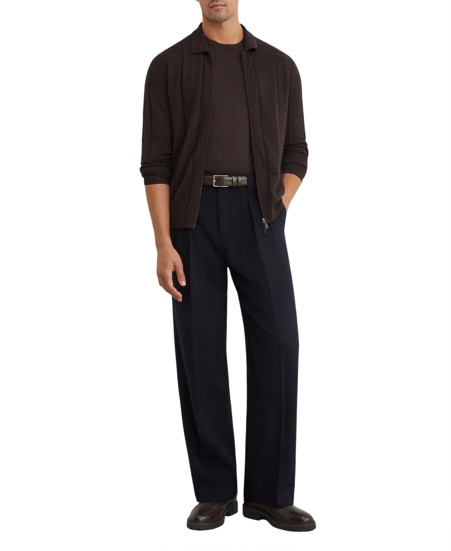 Men's Martindale Check-Textured Zip-Through Wool Cardigan