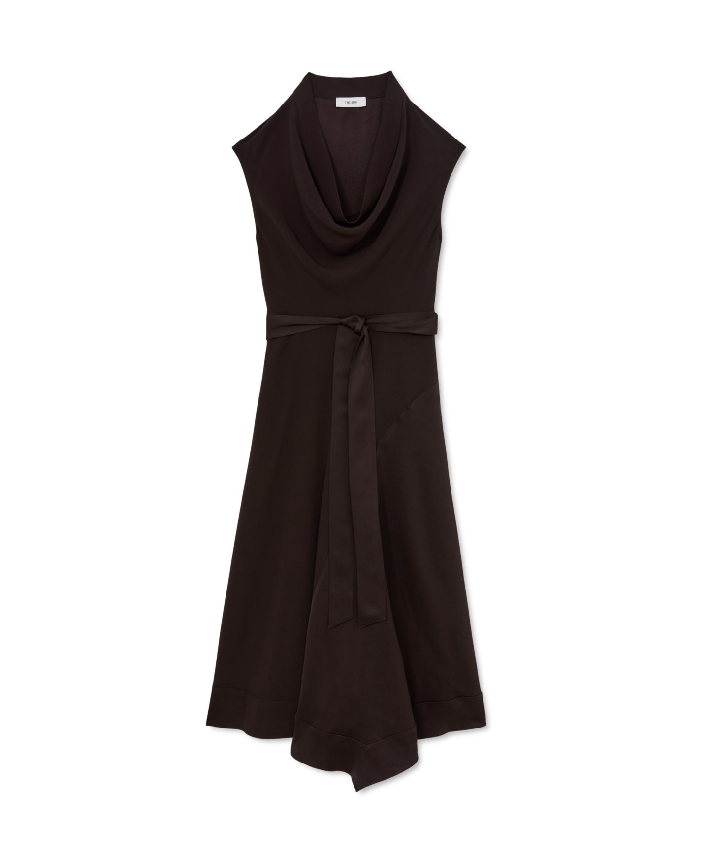 Женское платье REISS Justine Cowl-Neck Tie-Waist Handkerchief-Hem Midi, цвет: Виноградный — фото 4