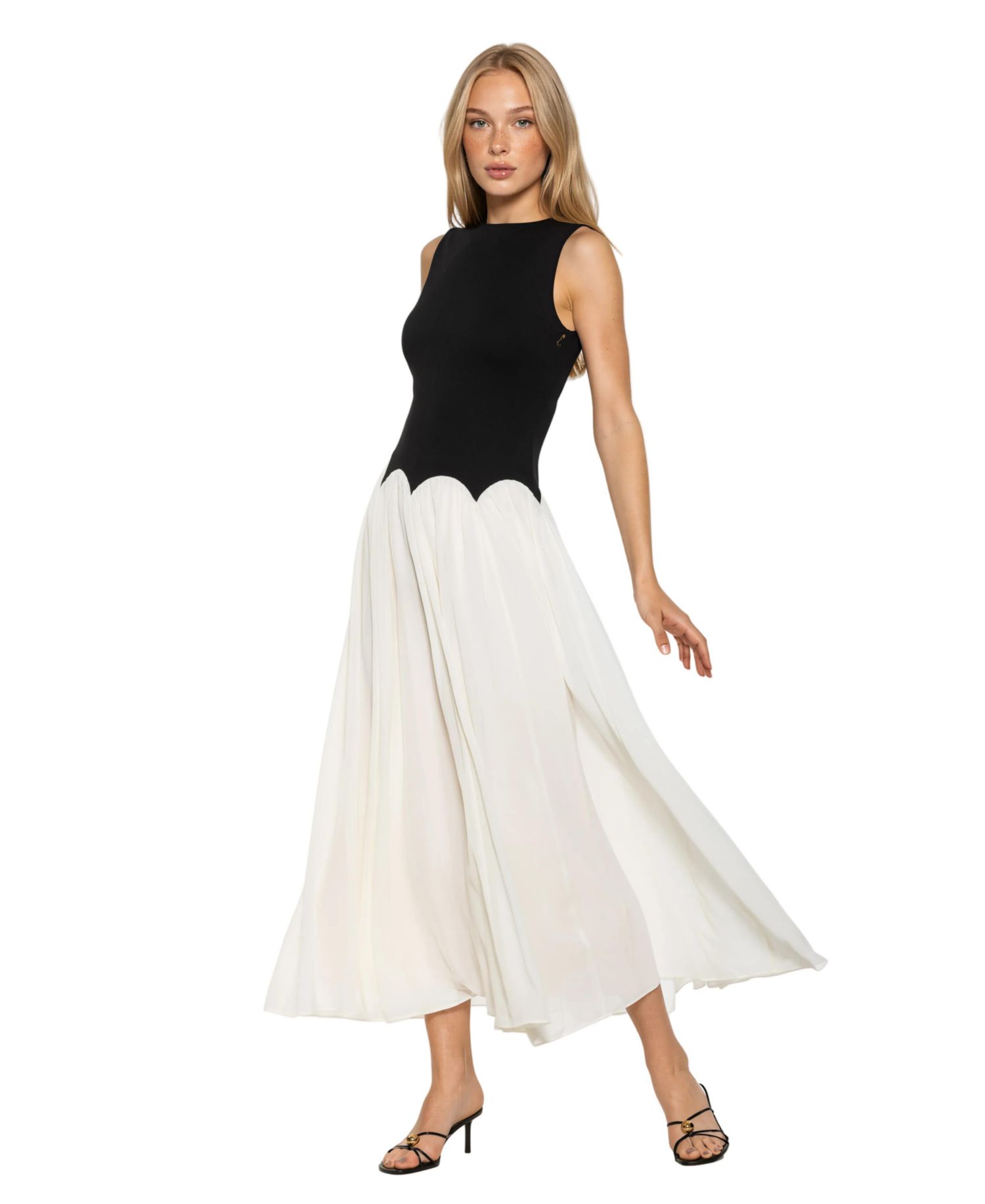 Women's Emilia Crewneck Sleeveless Dropped-Waist Chiffon Midi Dress