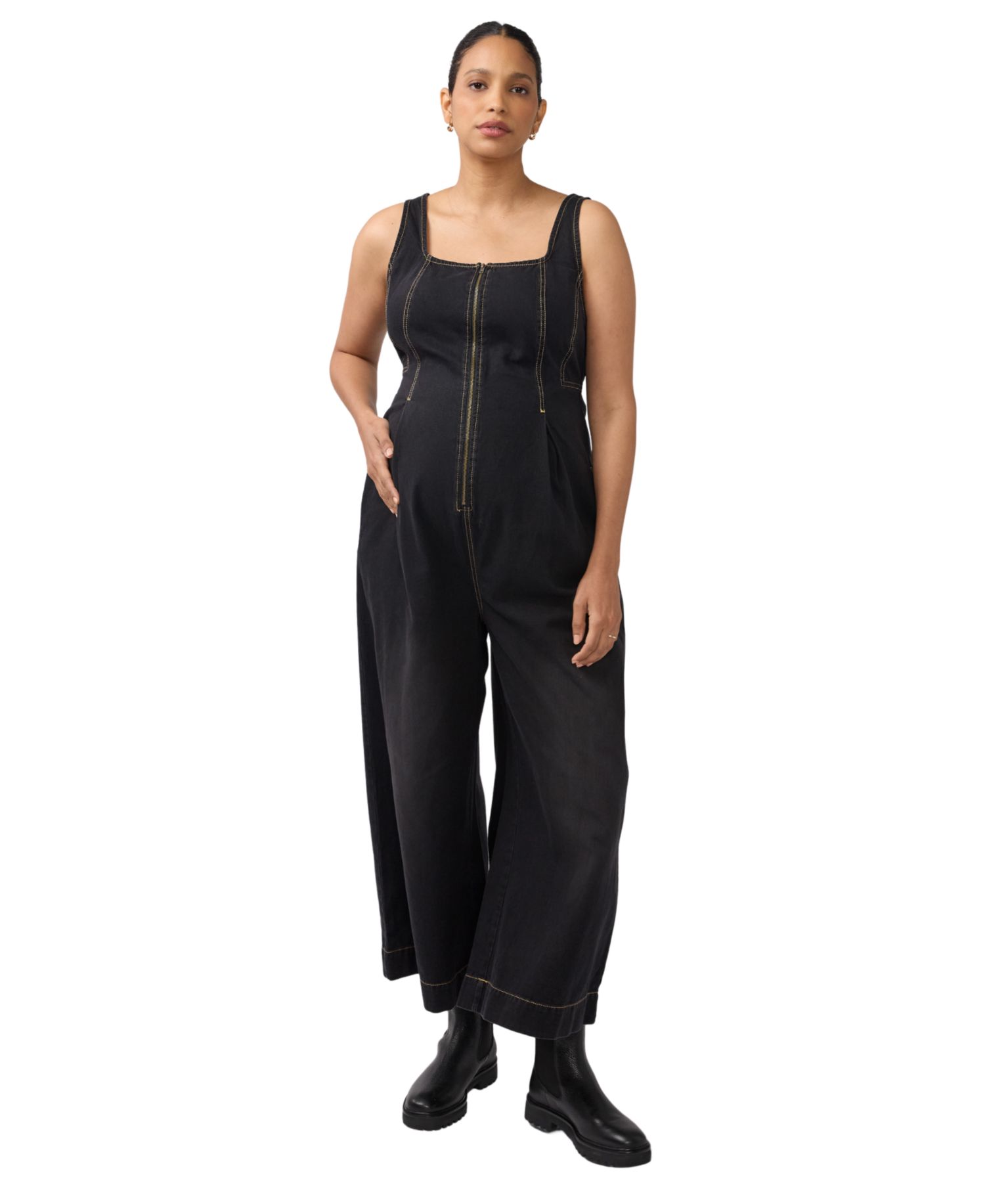 Women's Ingrid + Isabel Zip Front Drapey Denim Jumpsuit