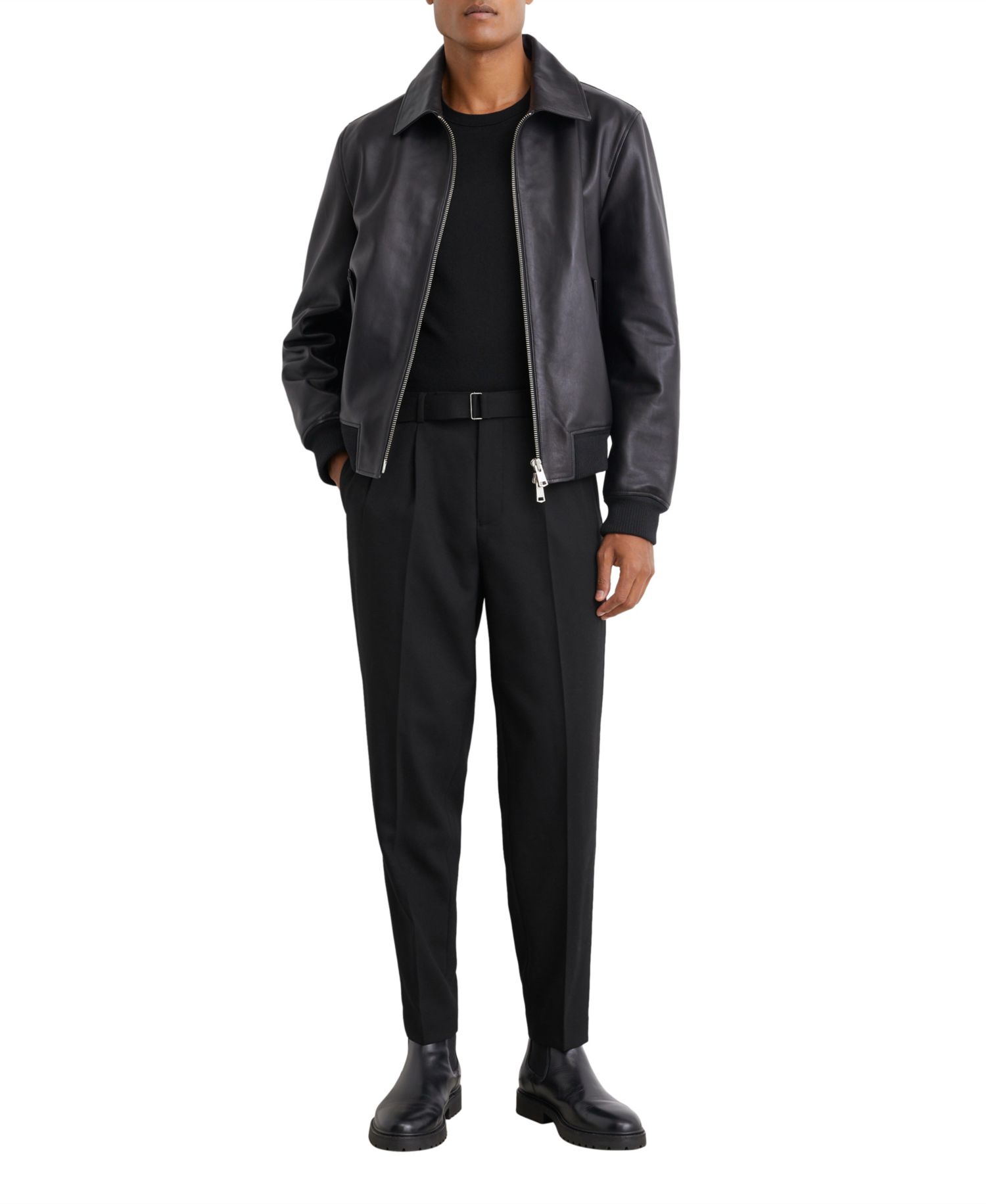 Men's Strap Tapered-Fit Pleated Wool-Blend Pants