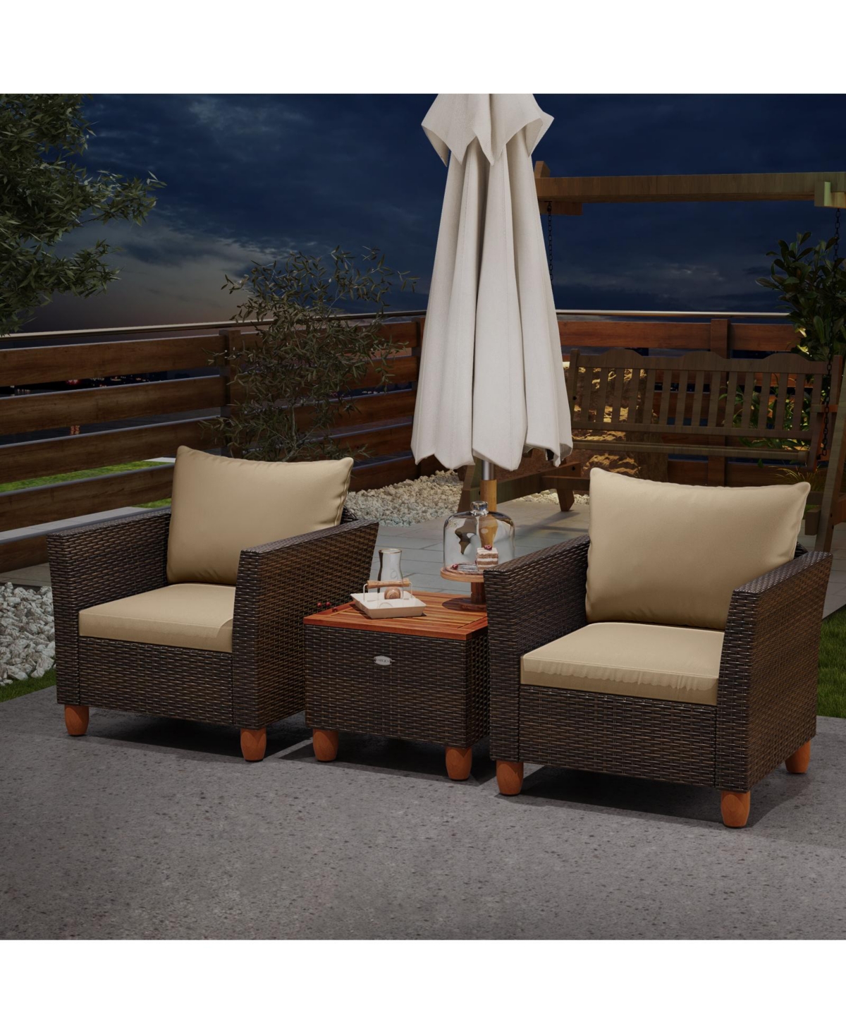 Gymax 3 Piece Patio Pe Wicker Furniture Set Outdoor Conversation Bistro Set with Cushions