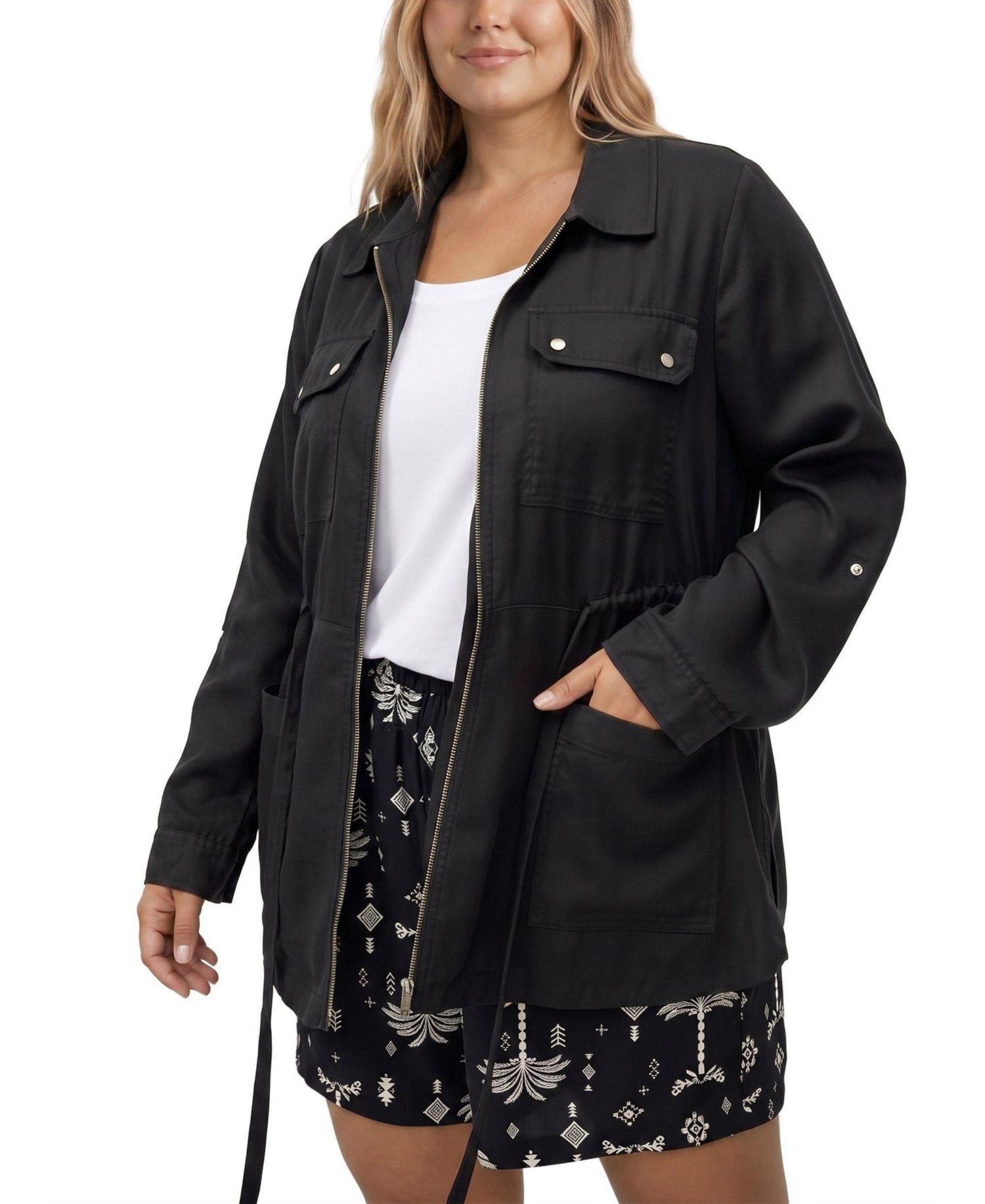 Plus Size Lightweight Twill Mid-Length Anorak Jacket