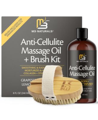 Anti Cellulite Massage Oil and Dry Brush Body Care Kit with Collagen and Stem Cell  8 Ounce Massage Oil and Body Brush