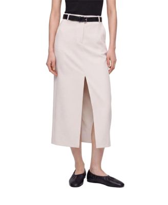 Women's Belted Front-Slit Maxi Skirt