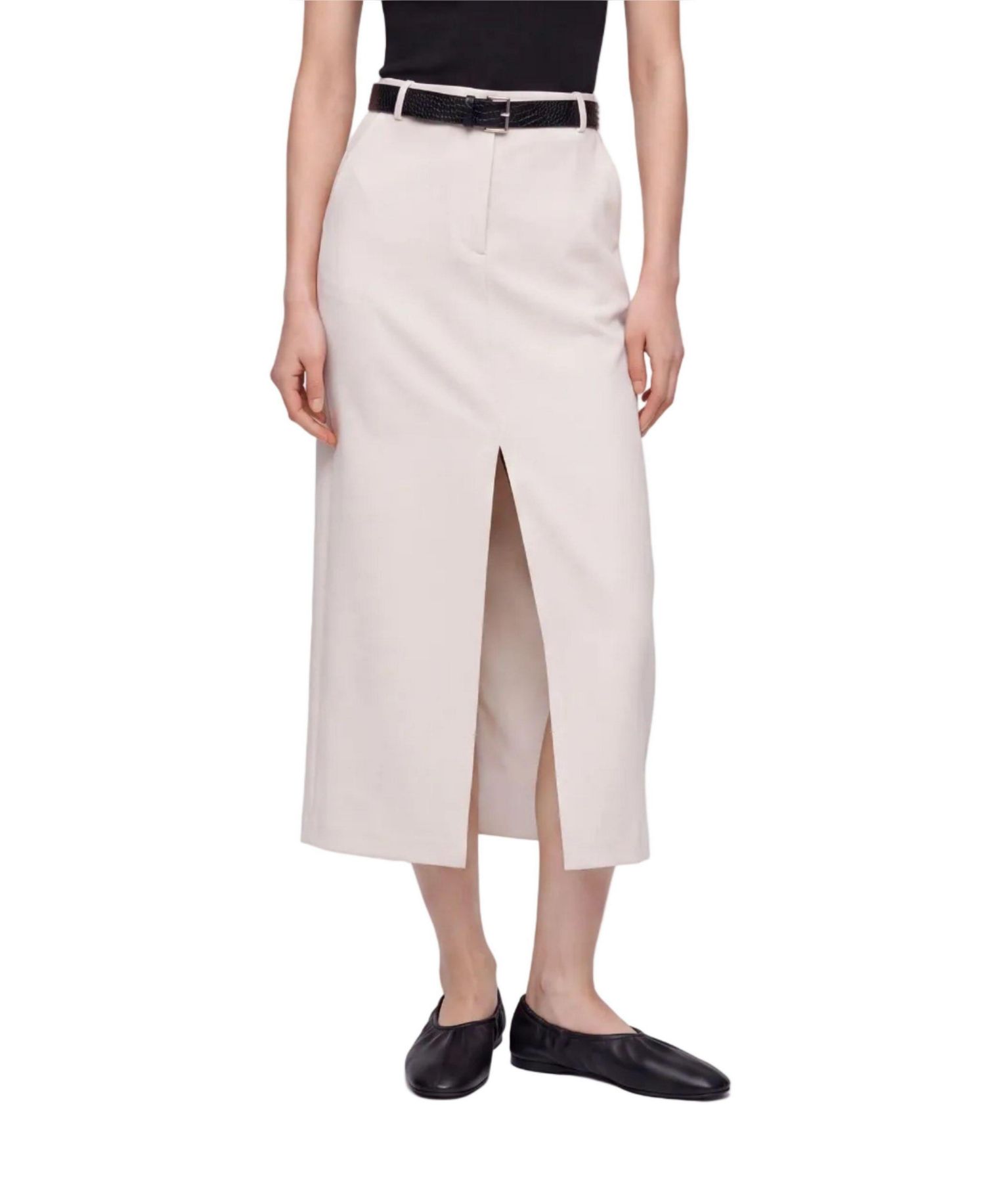 Women's Belted Front-Slit Maxi Skirt