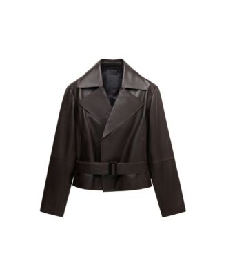 Women's Selection Leather Belted Cropped Trench Jacket