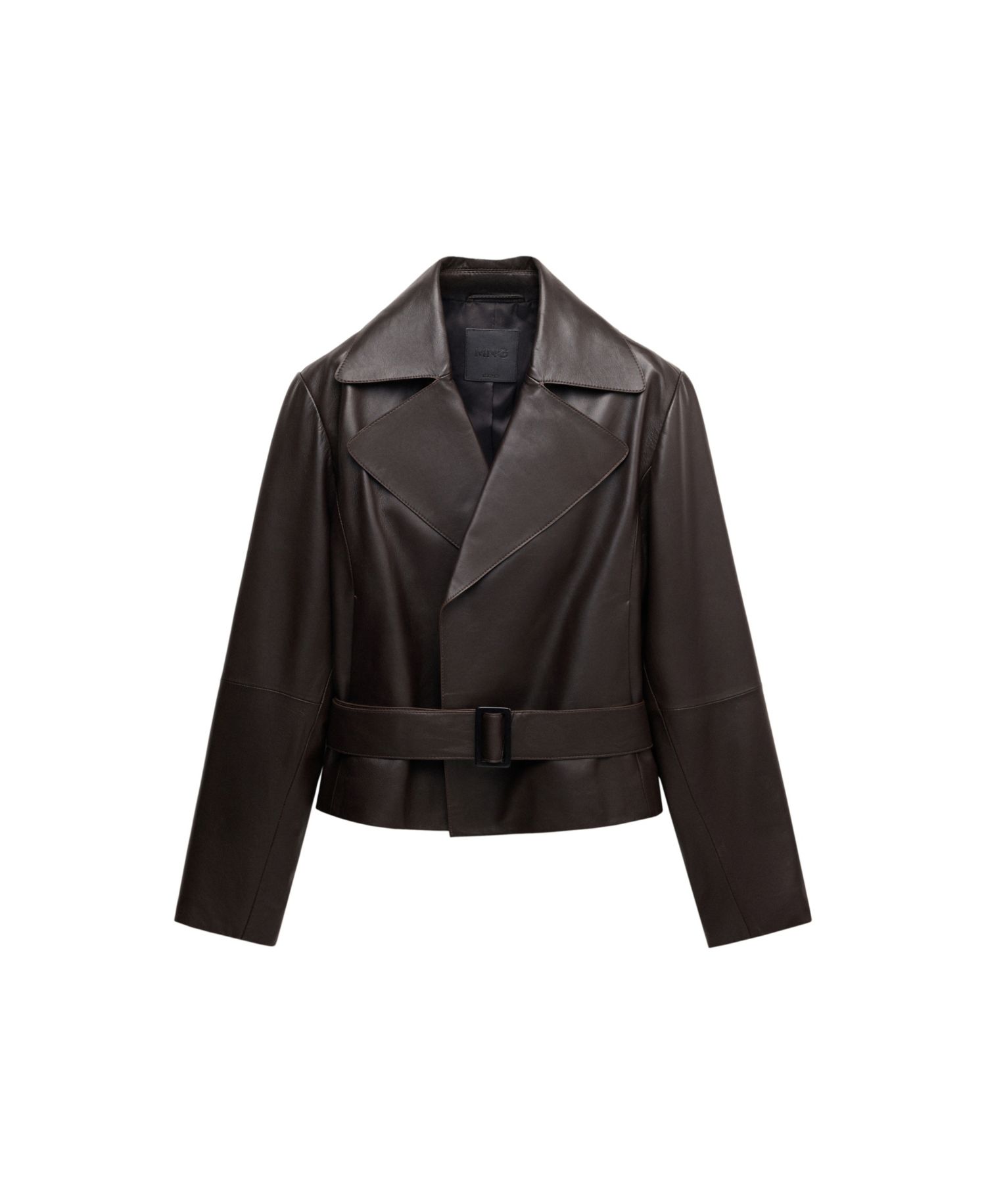 Women's Selection Leather Belted Cropped Trench Jacket