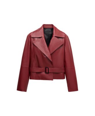 Women's Selection Leather Belted Cropped Trench Jacket