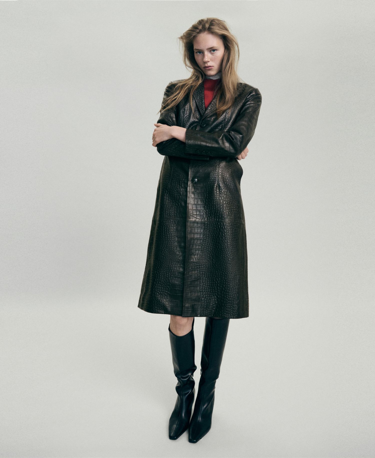 Women's Selection Croco-Effect Leather Long Coat
