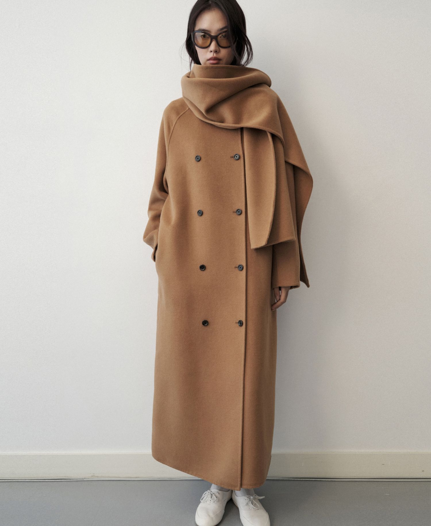 Women's Selection Wool-Blend Double-Breasted Detachable Scarf Coat