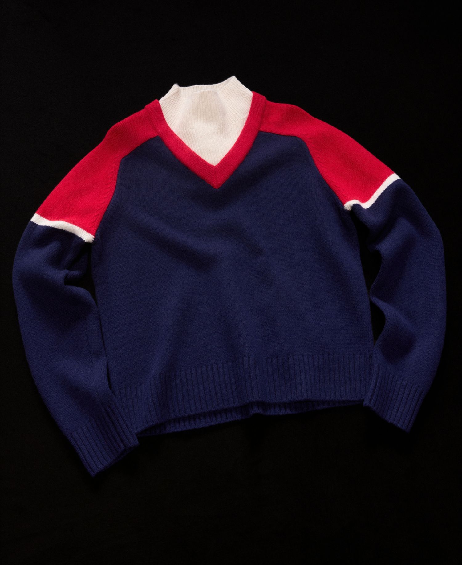 Women's Selection High Neck Contrast-Overlay Wool-Blend Sweater