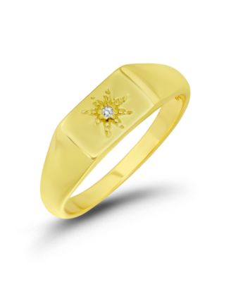 Cubic Zirconia Star Print Signet Pinky Ring