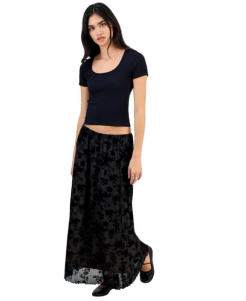 Женская юбка Celebrity Pink Juniors' Floral Flocked Velvet Maxi, цвет: Чёрный