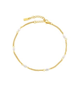 Imitation Pearl Gold-Tone Adjustable Anklet