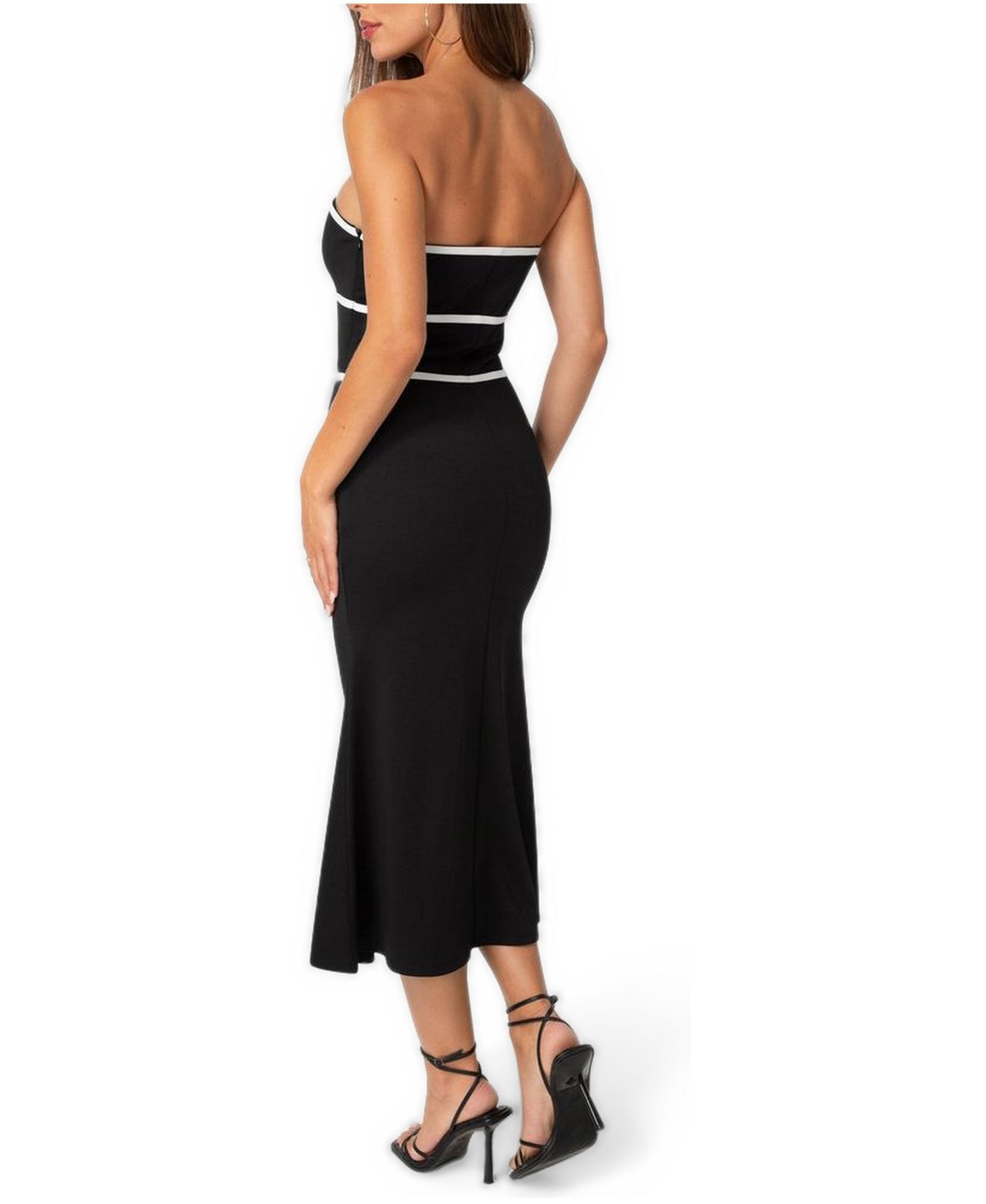 Women's Strapless Tie Detail Midi Flutter Dress