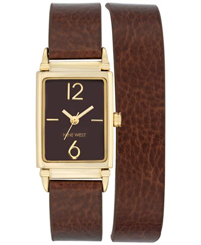 Nine West Women's Chocolate Brown Imitation Leather Double Wrap Strap Watch 22x31mm NW-1954BNBN