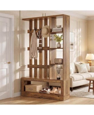 Room Divider with Shelves, 70.87" Freestanding Wooden