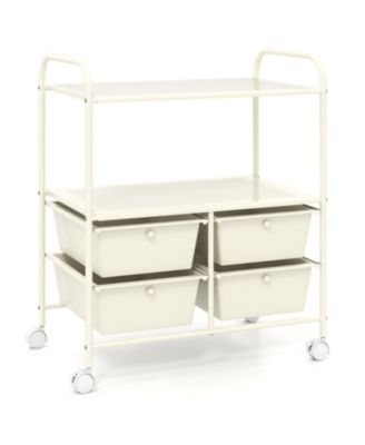4-Drawer Rolling Storage Cart with Two Open Shelves