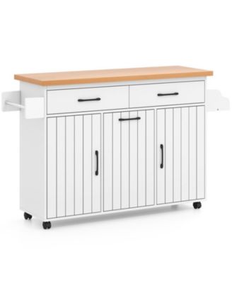 58-Inch Mobile Kitchen Island Cart with Trash Storage