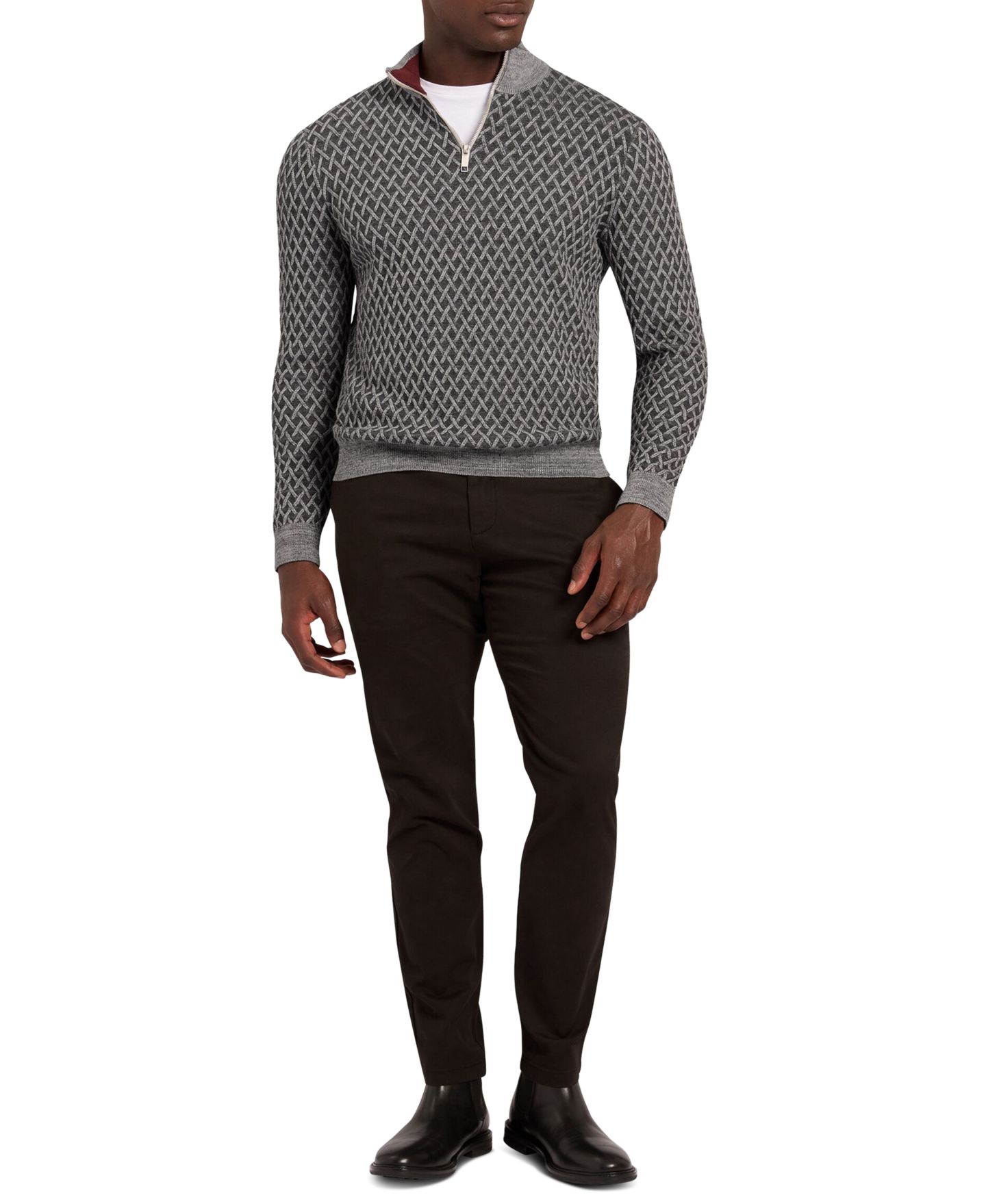Мужской свитер Ted Baker Dammon с воротником-воронкой на молнии 1/4 и T-образной строчкой, цвет: Серый — фото 2
