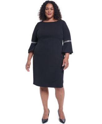 Plus Size Bell-Sleeve Boat-Neck Little Black Dress