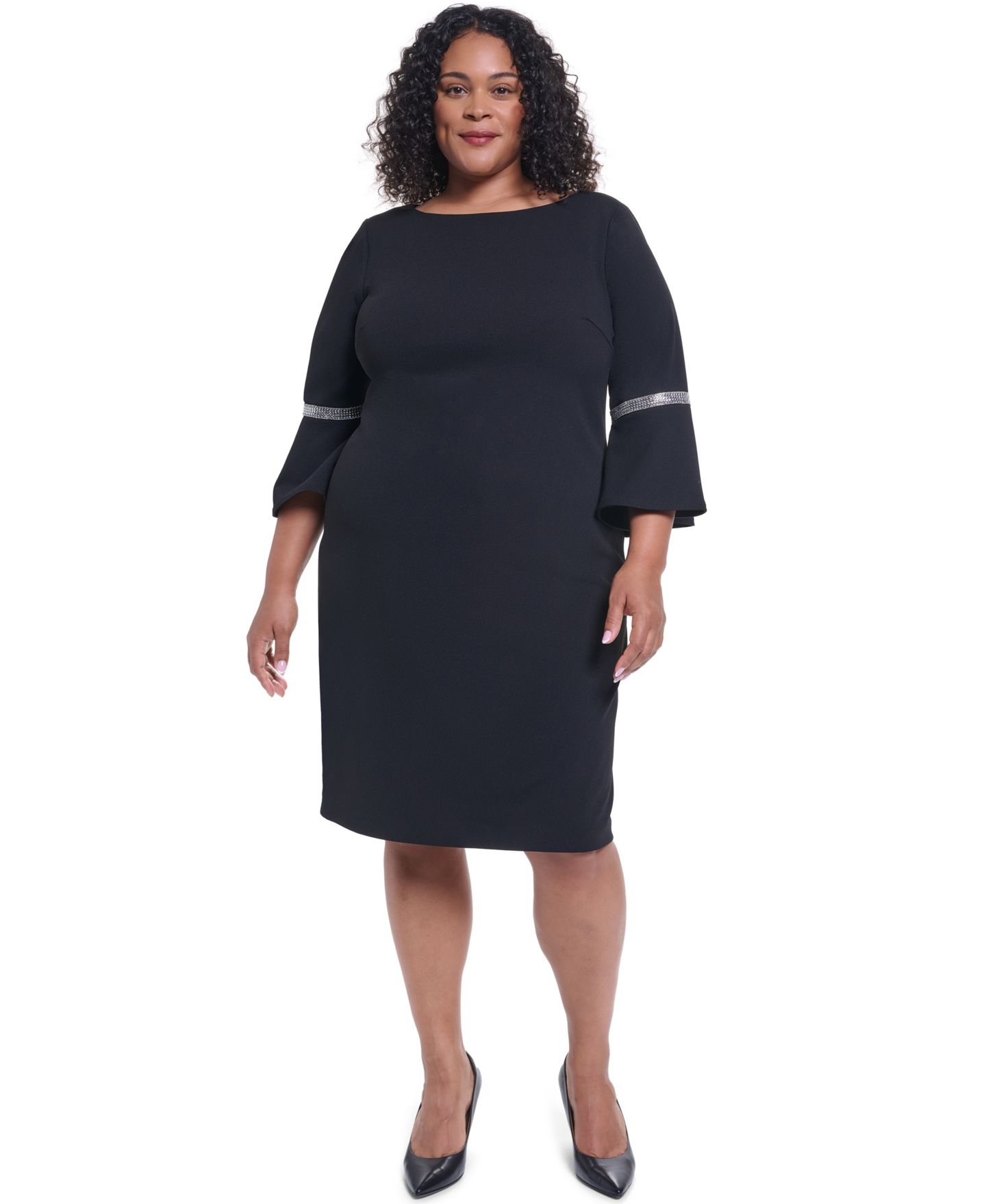 Женское платье Calvin Klein Plus Size Bell-Sleeve Boat-Neck Little Black, цвет: Чёрный — фото 1