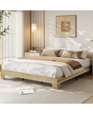 King Size Platform Bed Frame, Minimalist Wood Bed Frame No Headboard Needed, Sturdy Low-Profile Bed with Natural Wood Grain, Noise-Free