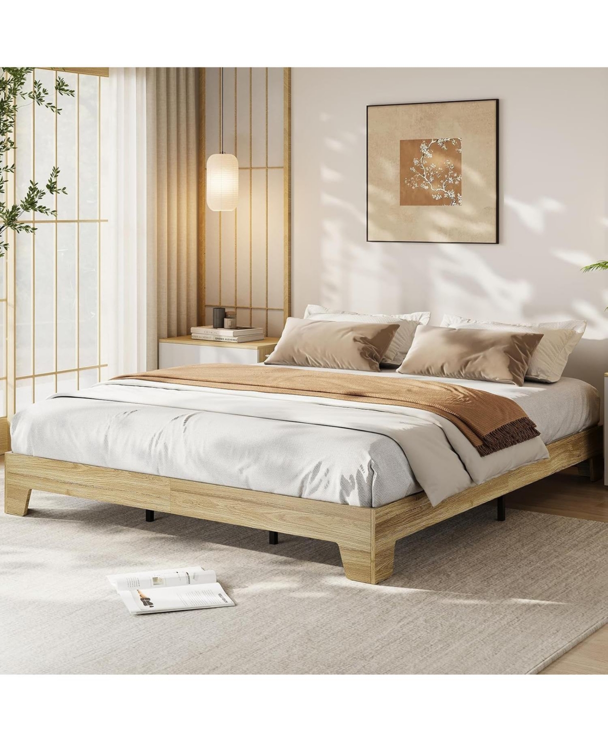 gaomon King Size Platform Bed Frame, Minimalist Wood Bed Frame No Headboard Needed, Sturdy Low-Profile Bed with Natural Wood Grain