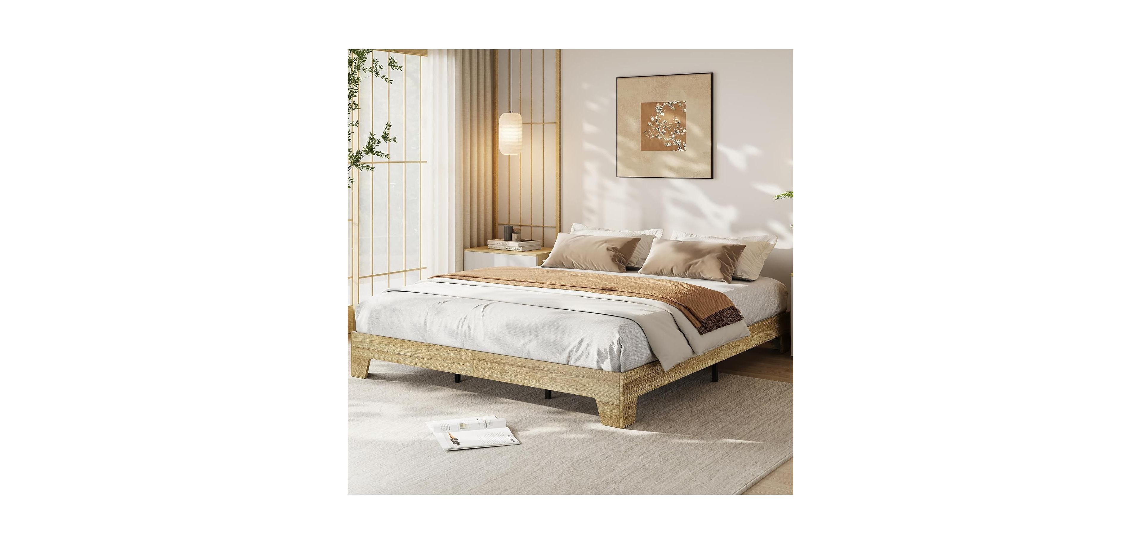 gaomon King Size Platform Bed Frame, Minimalist Wood Bed Frame No Headboard Needed, Sturdy Low-Profile Bed with Natural Wood Grain