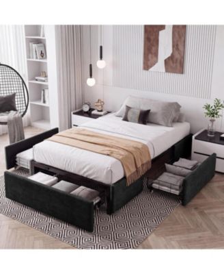Twin Size Platform Bed Frame with 3 Storage Drawers Upholstered,No Headboard,Mattress Foundation with Wooden Slat Support