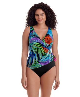 Women's Jungle Boogie Tummy Control Long-Torso Surplice One-Piece Swimsuit