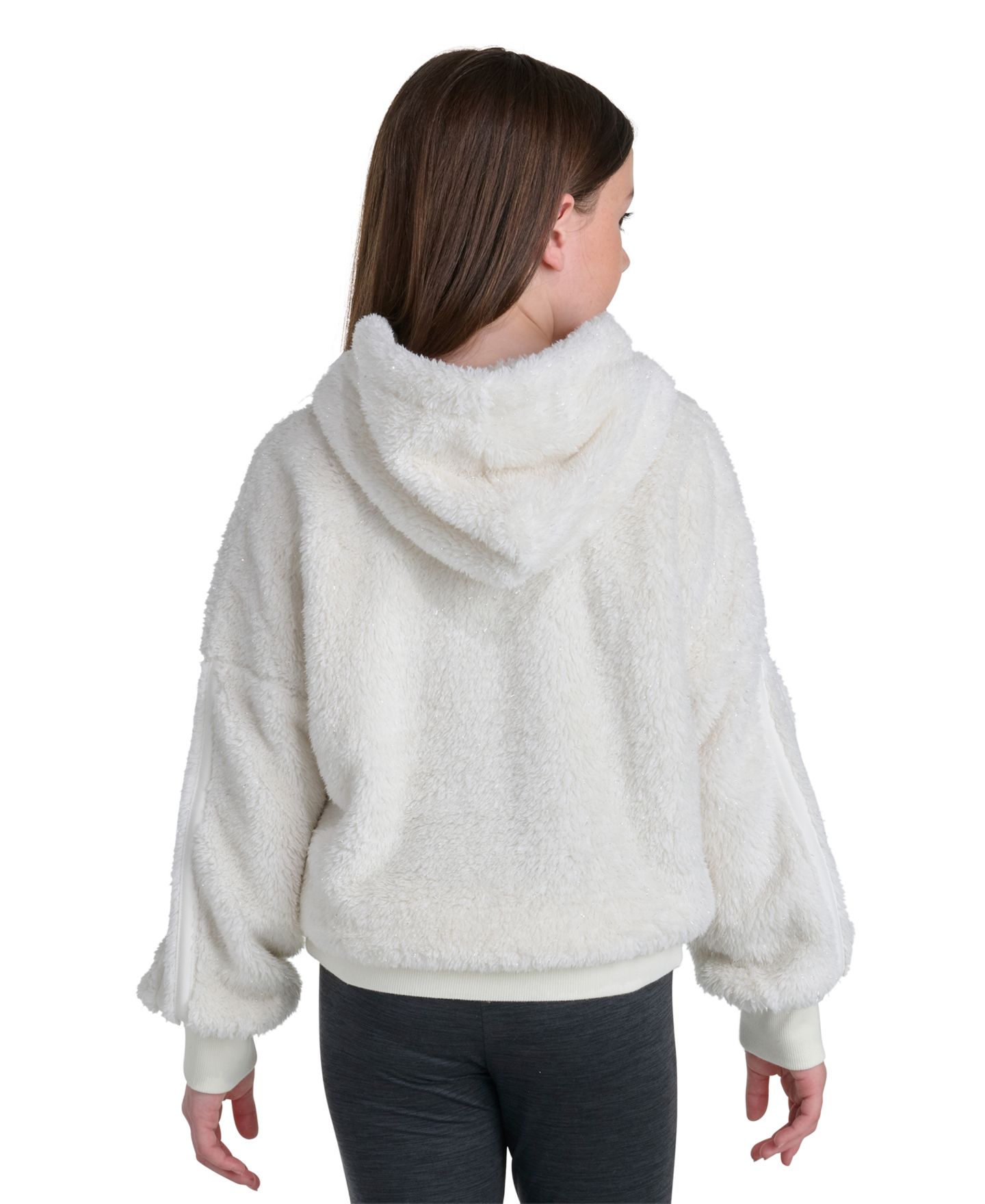 Детское худи adidas Sherpa Lurex со спущенными плечами, 8-16, цвет: Молочный белый — фото 5