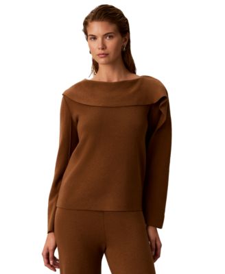 Women's Asymmetrical Drape Boat Neck Long-Sleeve Sweater