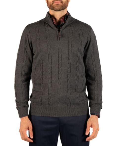 Мужской свитер Tailorbyrd Cable Knit Quarter Zip, цвет: Угольный