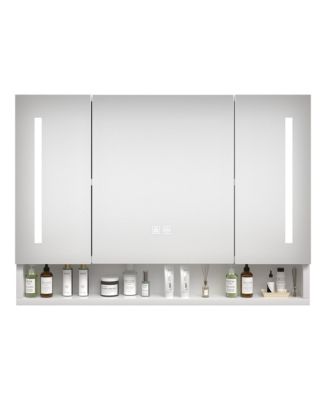 39X28 Inch Modern Aluminum Bathroom Medicine Cabinet LED Lighted Mirror Cabinet with Multilevel Storage Compartments Wall Mounted