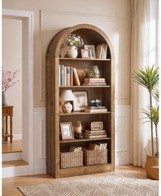 Solid Wood 5-Tier Bookshelf, 70.86" Tall Arched Bookcase
