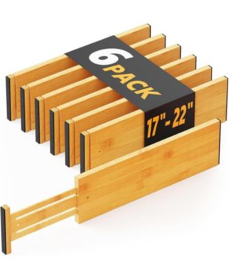Set of 6 Bamboo Dresser Drawer Dividers: Adjustable from 17" to 22", 4.66" High