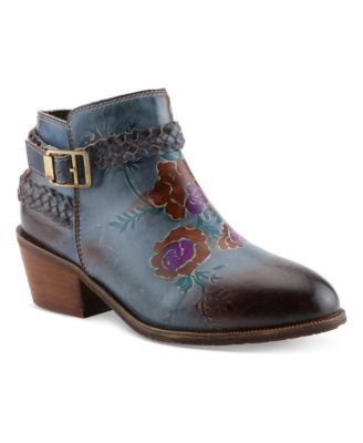 Women's Across Hand-Painted Floral-Motif Braided-Leather Ankle Boots