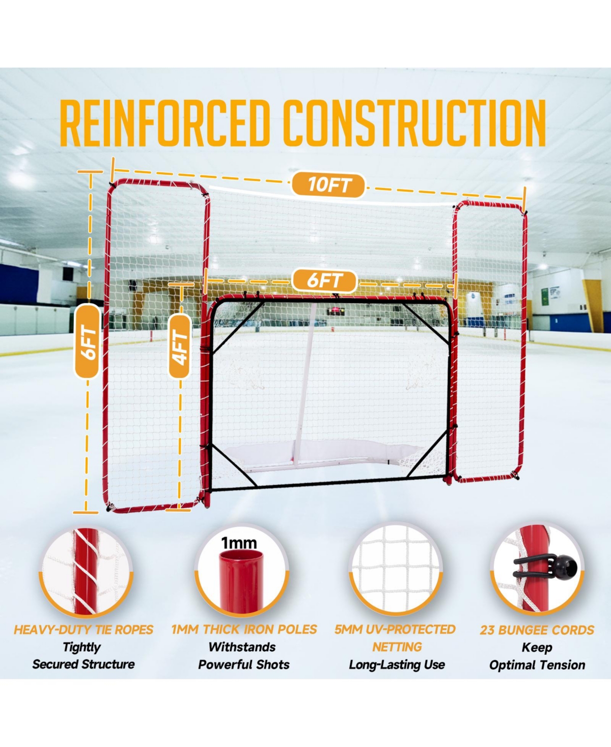 Zealfeel Hockey Net with Backstop 10x6FT, Pro Hockey Goal Training Set with Target Nets, Heavy-Duty Steel Frame and 5-Strand Tear-Resistant Netting