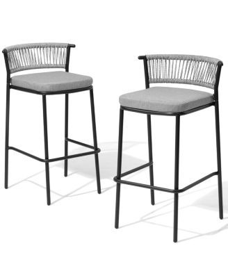 2 piece set Outdoor Patio Bar Stools with Cushion and Rattan Back