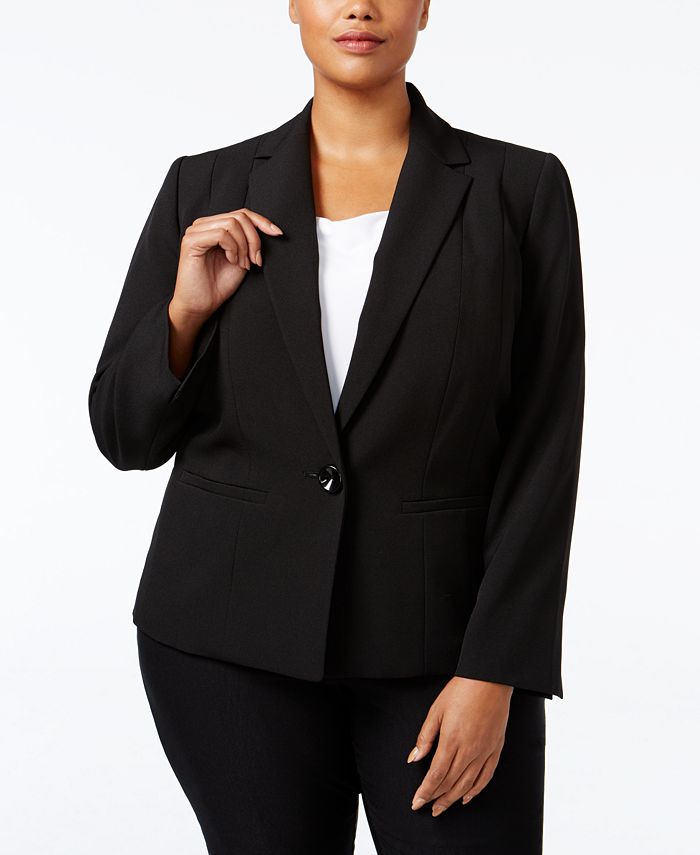 Kasper Womens Plus Size Stretch Crepe One Button Jacket