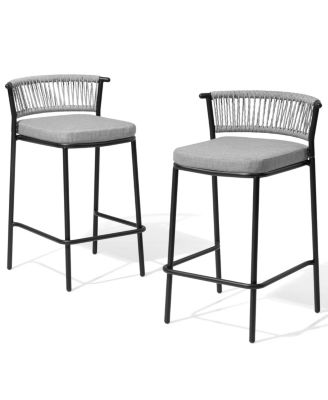 2 piece set Outdoor Patio Bar Stools with Cushion and Rattan Back