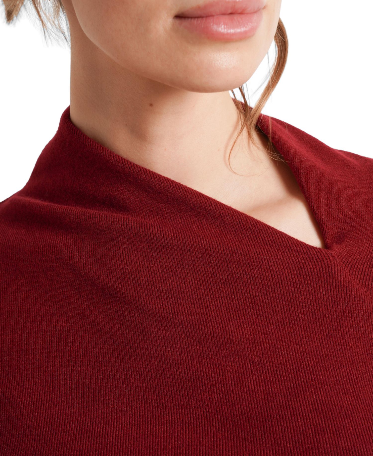 Claire Asymmetric-Neckline Long-Sleeve Ruched Sweater