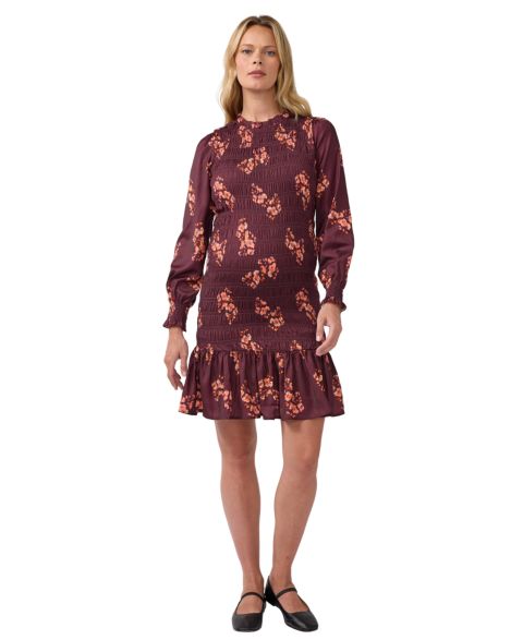 Женское платье Ingrid + Isabel Long Sleeve Smocked Floral Mini, цвет: Бордовый с принтом